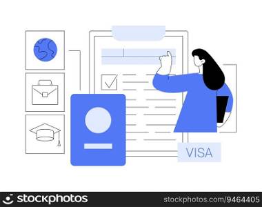 Fill in visa application form abstract concept vector illustration. Multiracial people filling form to get working visa, citizen services, new ID card, entry permission abstract metaphor.. Fill in visa application form abstract concept vector illustration.