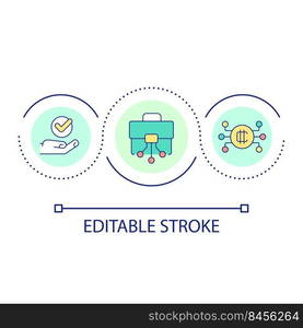 Fill portfolio with cryptocurrencies loop concept icon. Smart investment. Digital token trade. abstract idea thin line illustration. Isolated outline drawing. Editable stroke. Arial font used. Fill portfolio with cryptocurrencies loop concept icon