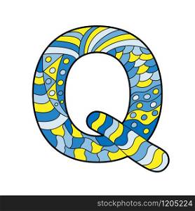 Filled color outline of the letter Q for learning and education. For training and education. Isolated on a white background. Simple design.