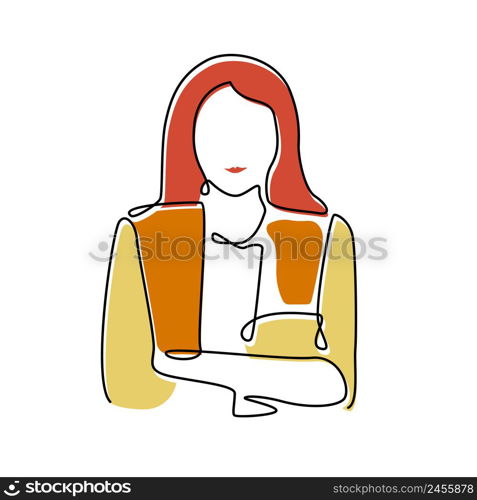 Filled Continuous Line Drawing Business Woman Office Work Concept