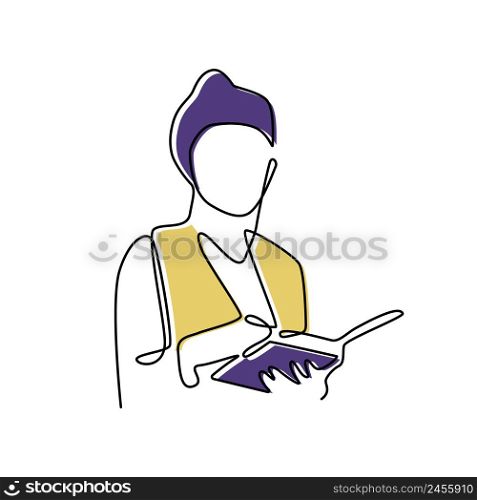 Filled Continuous Line Drawing Business Woman Reading Document Concept
