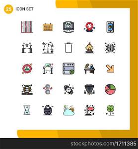 Filled line Flat Color Pack of 25 Universal Symbols of mobile, pin, year, map, google Editable Vector Design Elements