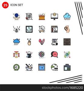 Filled line Flat Color Pack of 25 Universal Symbols of monitor, gadget, secure, devices, sound Editable Vector Design Elements