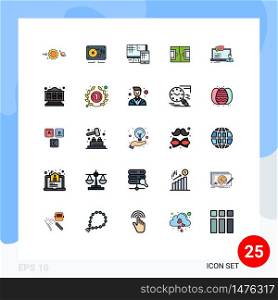 Filled line Flat Color Pack of 25 Universal Symbols of training, sports, wedding, field, education Editable Vector Design Elements