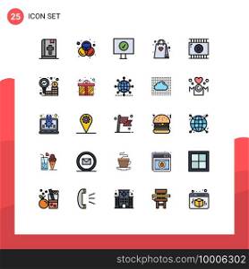 Filled line Flat Color Pack of 25 Universal Symbols of video design, journalist video, computer, film editing, hobby Editable Vector Design Elements