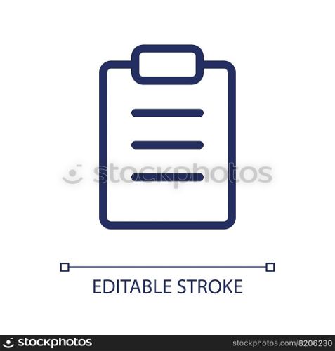 Filled tablet pixel perfect linear ui icon. Handwriting notes. Collecting patient data. GUI, UX design. Outline isolated user interface element for app and web. Editable stroke. Arial font used. Filled tablet pixel perfect linear ui icon