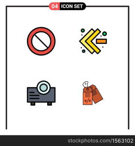 Filledline Flat Color Pack of 4 Universal Symbols of ban, label, arrows, device, discount Editable Vector Design Elements