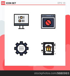 Filledline Flat Color Pack of 4 Universal Symbols of computer, configuration, app, web, options Editable Vector Design Elements