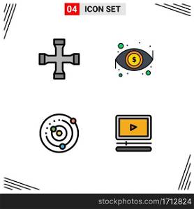 Filledline Flat Color Pack of 4 Universal Symbols of construction and tools, planetary system, transportation, look, solar system Editable Vector Design Elements