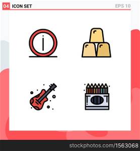 Filledline Flat Color Pack of 4 Universal Symbols of details, guitar, info, business, music Editable Vector Design Elements