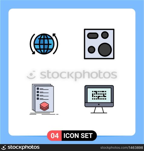 Filledline Flat Color Pack of 4 Universal Symbols of global, categories, arrow, electronics, list Editable Vector Design Elements