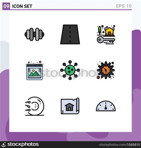 Filledline Flat Color Pack of 9 Universal Symbols of cell, biochemistry, keys, browser, photo Editable Vector Design Elements