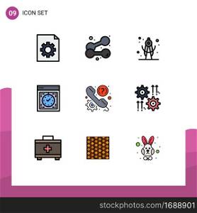 Filledline Flat Color Pack of 9 Universal Symbols of help, customer, geometry, web, device Editable Vector Design Elements