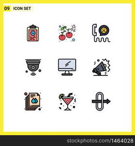 Filledline Flat Color Pack of 9 Universal Symbols of iot, internet, food, camera, phone Editable Vector Design Elements