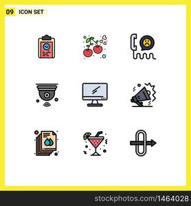 Filledline Flat Color Pack of 9 Universal Symbols of iot, internet, food, camera, phone Editable Vector Design Elements