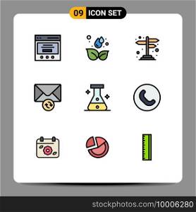 Filledline Flat Color Pack of 9 Universal Symbols of lab, flask, direction, sync, mail Editable Vector Design Elements