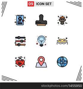 Filledline Flat Color Pack of 9 Universal Symbols of seo, creative, sparrow, campaigns, on Editable Vector Design Elements