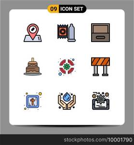 Filledline Flat Color Pack of 9 Universal Symbols of support team, seo, cabinet, lifebuoy, day Editable Vector Design Elements