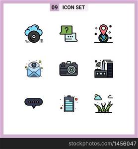 Filledline Flat Color Pack of 9 Universal Symbols of view, eye, chat, email, pin Editable Vector Design Elements