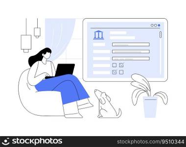 Filling census form online abstract concept vector illustration. Citizen with laptop filling population census from home, social science, citizenship count, social movement abstract metaphor.. Filling census form online abstract concept vector illustration.