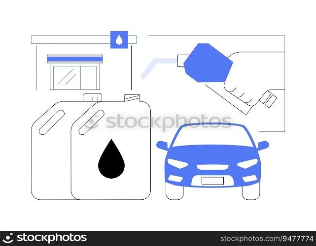 Filling gas can abstract concept vector illustration. Client filling fuel can at gas station, oil industry, petroleum products marketing, reservoir for diesel, benzine sale abstract metaphor.. Filling gas can abstract concept vector illustration.