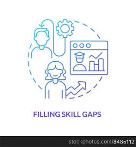 Filling skill gaps blue gradient concept icon. Microtraining best practice abstract idea thin line illustration. Online training and reskilling. Isolated outline drawing. Myriad Pro-Bold font used. Filling skill gaps blue gradient concept icon