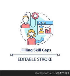 Filling skill gaps concept icon. Microtraining best practice abstract idea thin line illustration. Online training. Isolated outline drawing. Editable stroke. Arial, Myriad Pro-Bold fonts used. Filling skill gaps concept icon