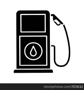 Filling station glyph icon. Petrol pump. Gasoline stand. Gas station. Silhouette symbol. Negative space. Vector isolated illustration. Filling station glyph icon