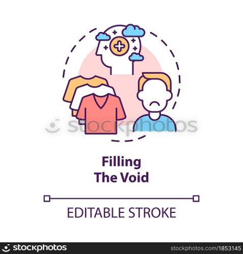 Filling void concept icon. Shopping when feel sad and stress. Sense of emptiness. Worthless buying abstract idea thin line illustration. Vector isolated outline color drawing. Editable stroke. Filling void concept icon