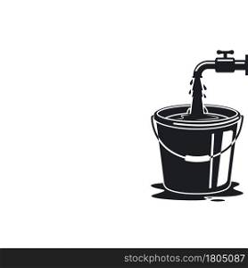 filling water from faucet to bucket vector illustration design template web
