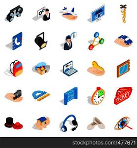 Film business icons set. Isometric set of 25 film business vector icons for web isolated on white background. Film business icons set, isometric style
