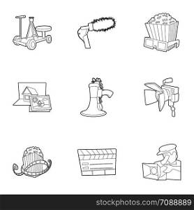 Film creation icons set. Outline set of 9 film creation vector icons for web isolated on white background. Film creation icons set, outline style