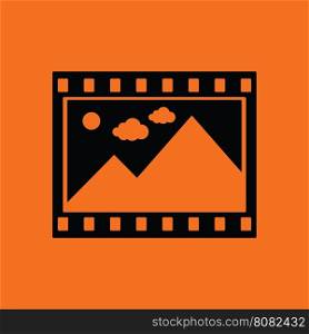 Film frame icon. Orange background with black. Vector illustration.
