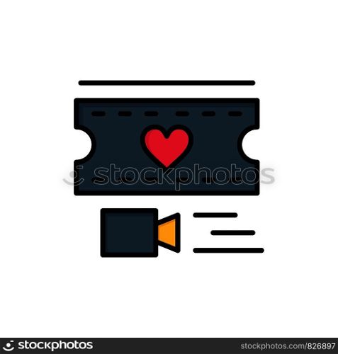 Film, Heart, Love, Wedding Flat Color Icon. Vector icon banner Template