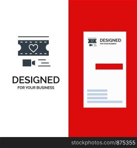 Film, Heart, Love, Wedding Grey Logo Design and Business Card Template