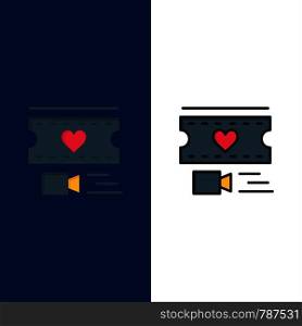 Film, Heart, Love, Wedding Icons. Flat and Line Filled Icon Set Vector Blue Background