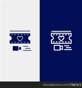 Film, Heart, Love, Wedding Line and Glyph Solid icon Blue banner Line and Glyph Solid icon Blue banner