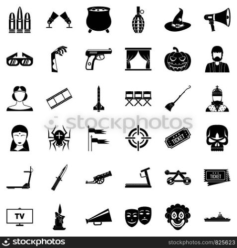 Film icons set. Simple style of 36 film vector icons for web isolated on white background. Film icons set, simle style