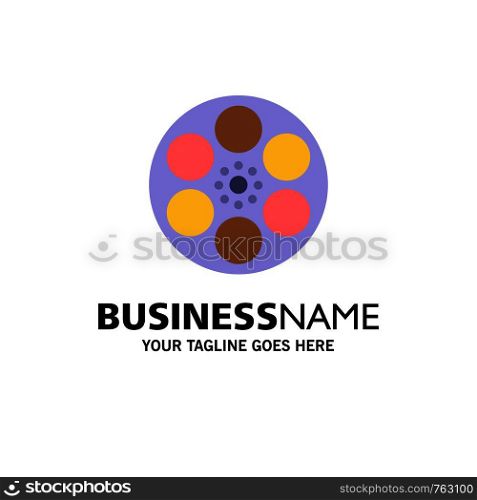 Film, Movie, Reel, Tank, Tape Business Logo Template. Flat Color