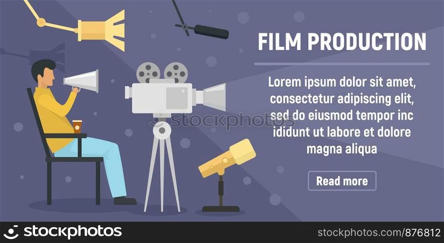 Film production concept banner. Flat illustration of film production vector concept banner for web design. Film production concept banner, flat style