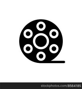 Film reel black glyph ui icon. Motion pictures. Recorded strip. E commerce. User interface design. Silhouette symbol on white space. Solid pictogram for web, mobile. Isolated vector illustration. Film reel black glyph ui icon