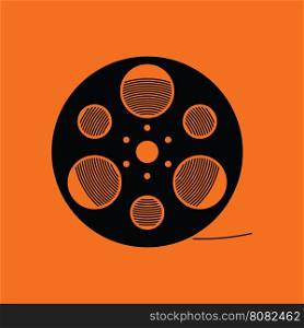 Film reel icon. Orange background with black. Vector illustration.