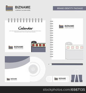 Film roll Logo, Calendar Template, CD Cover, Diary and USB Brand Stationary Package Design Vector Template