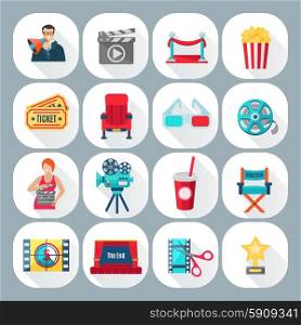 Film Shooting Icons Set. Film shooting icons set with director operator and cinema on grey background shadow flat isolated vector illustration