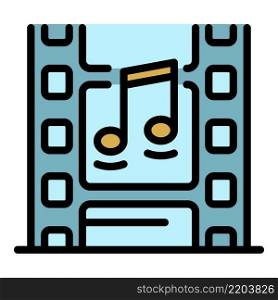 Film strip and musical note icon. Outline film strip and musical note vector icon color flat isolated. Film strip and musical note icon color outline vector