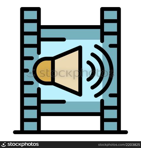 Film strip and speaker icon. Outline film strip and speaker vector icon color flat isolated. Film strip and speaker icon color outline vector