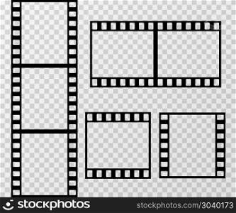 Film strip photo frame vector template isolated on transparent checkered background. Film strip photo frame vector template isolated on transparent checkered background. Frame of filmstrip picture illustration