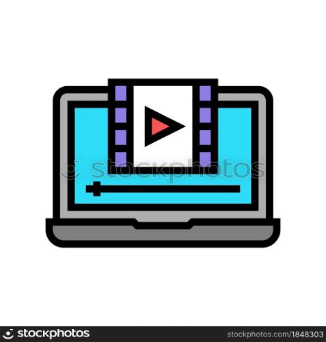 film watching on laptop color icon vector. film watching on laptop sign. isolated symbol illustration. film watching on laptop color icon vector illustration