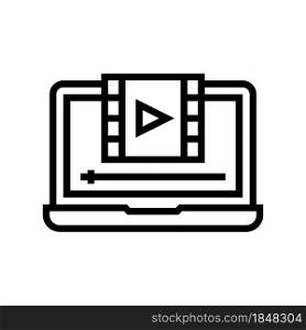 film watching on laptop line icon vector. film watching on laptop sign. isolated contour symbol black illustration. film watching on laptop line icon vector illustration