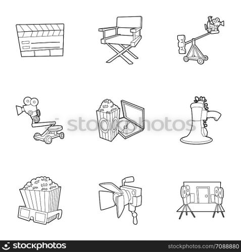 Filming icons set. Outline set of 9 filming vector icons for web isolated on white background. Filming icons set, outline style